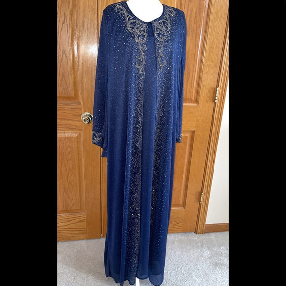 Formal Dress Plus Sizes 16W 18W 22W 24W Long Sleeves Navy Beaded Kaftan Maxi NEW - Picture 4 of 14